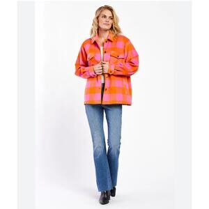 Velvet Heart Sheryl Plaid Flannel Shacket Women’s Small Pink Orange Button Down